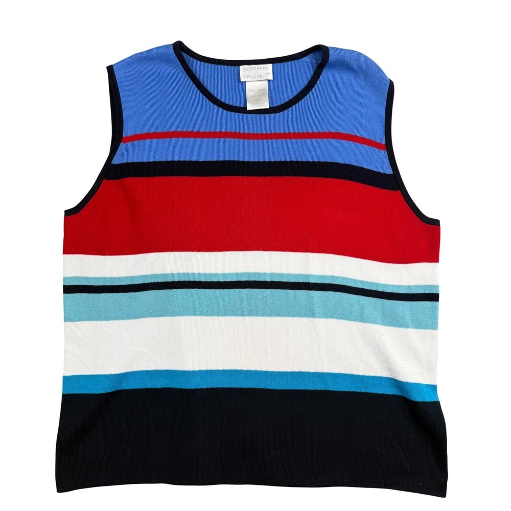 Designers Originals Womens 2X Striped Knit Sleeveless‎ Top Blue Red Cotton 0182